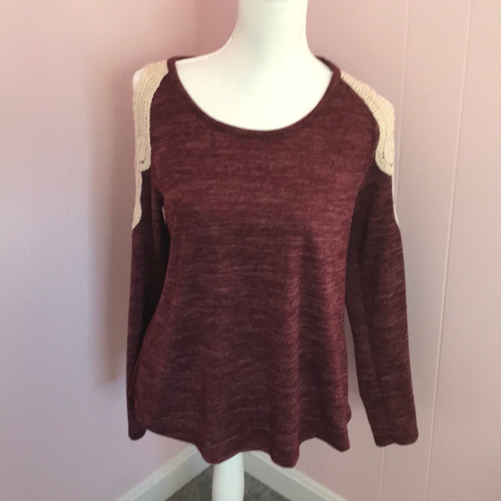 Burgundy ivory cold shoulder long sleeve